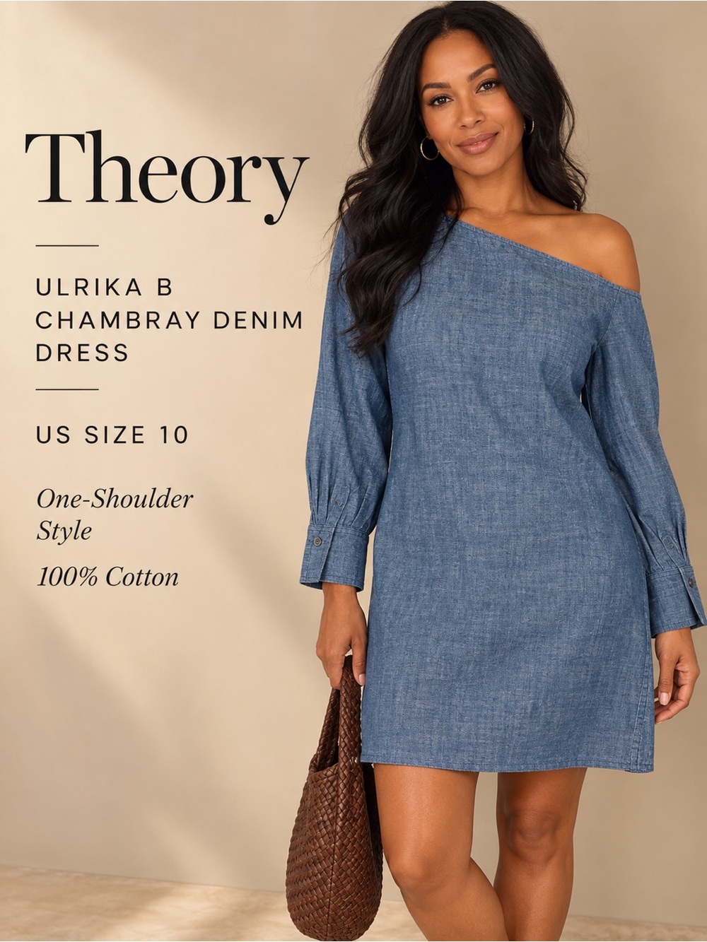 Theory Ulrika B Chambray Denim One Shoulder Dress Blue Size 10